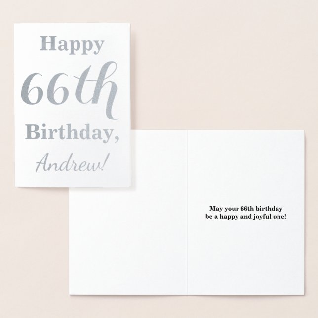 Enkel silverolja "LYCKLIG 66:e BIRTHDAY" + Namn Folierat Kort (Display)