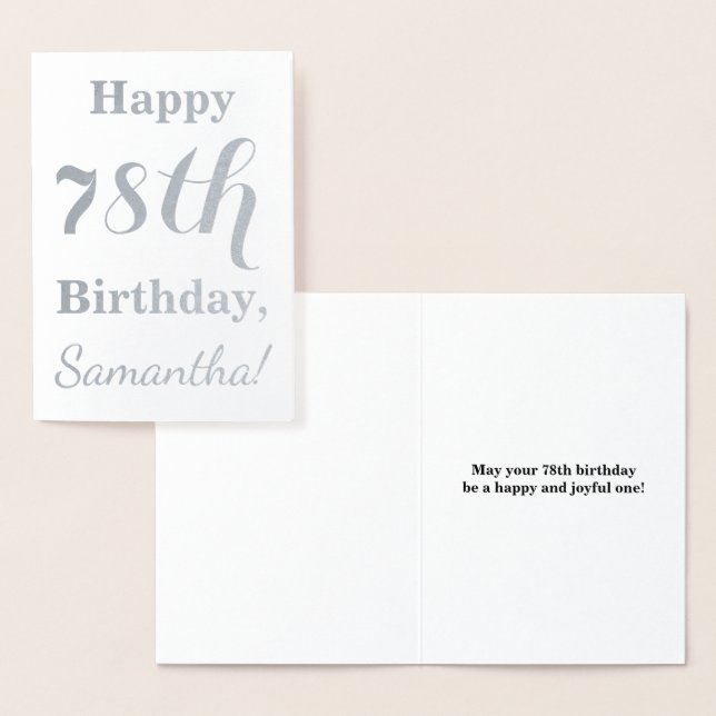 Enkel silverolja "LYCKLIG 78:e BIRTHDAY" + Namn Folierat Kort (Display)