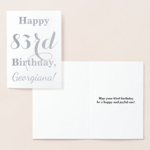 Enkel silverolja "LYCKLIG 83:e BIRTHDAY" + Namn Folierat Kort