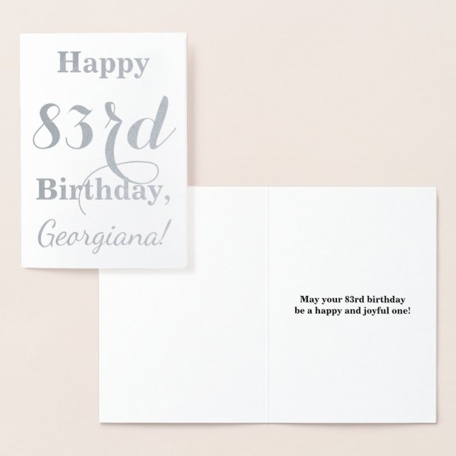 Enkel silverolja "LYCKLIG 83:e BIRTHDAY" + Namn Folierat Kort (Display)