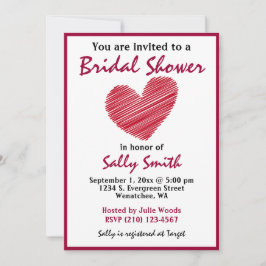 Enkel Sketchy Red Heart Inbjudningskort för möhipp