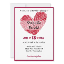 Enkel Skissad Röd Hjärtan Bröllopsinbjudan