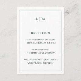 Enkel skogsgrön monogram Elegant Bröllop Tilläggskort