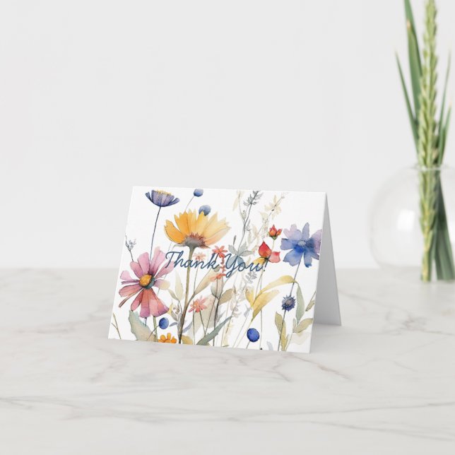 Enkel Skrift Snygga Boho Vilda Blommor Tack Kort (Framsida)