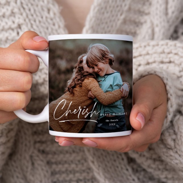 Enkel skript 2 Photo Jul-Helgdag Jumbo Mugg (A simple photo mug with script cherish every moment message.)