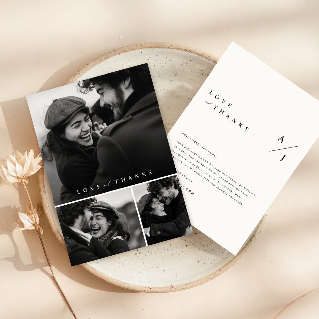 Enkel skript 3 Photo Collage Bröllop Tack Kort (Skapare uppladdad)