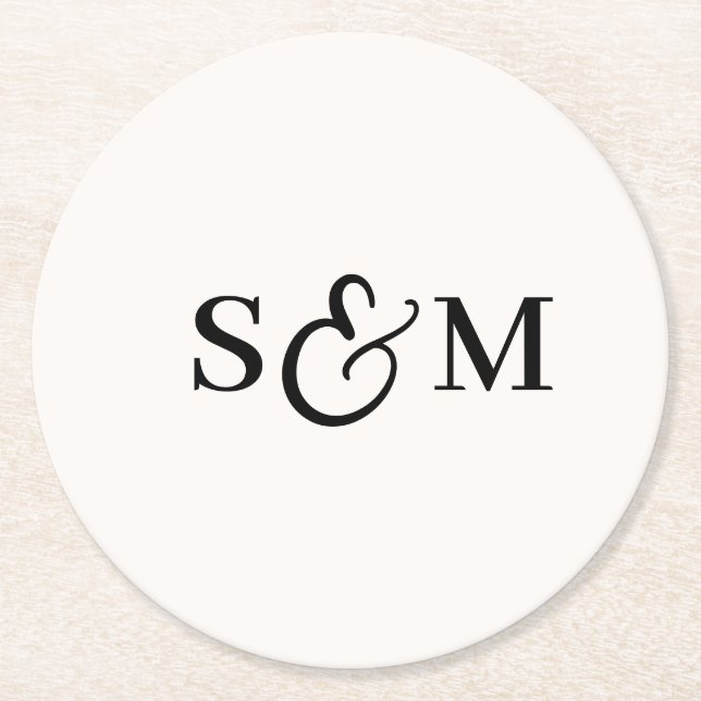 Enkel Skript Ampersand Monogram Bröllop Underlägg Papper Rund (Framsidan)