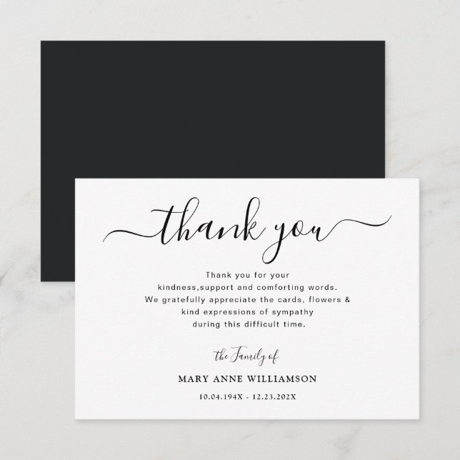 Enkel skript Begravning Tacksamhetskort Tack Kort (Fram/baksida)