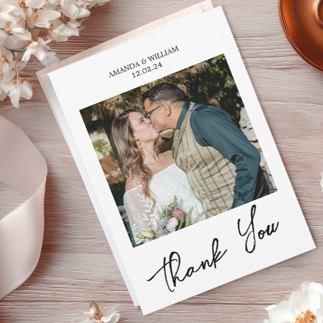 Enkel skript Bröllop Tack Kort (Modern Wedding Photo Thank You Card)
