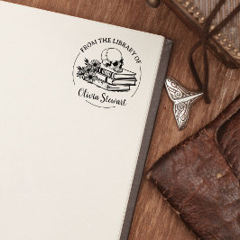 Enkel Skript Dödskalle Blomma Bok Stämpel