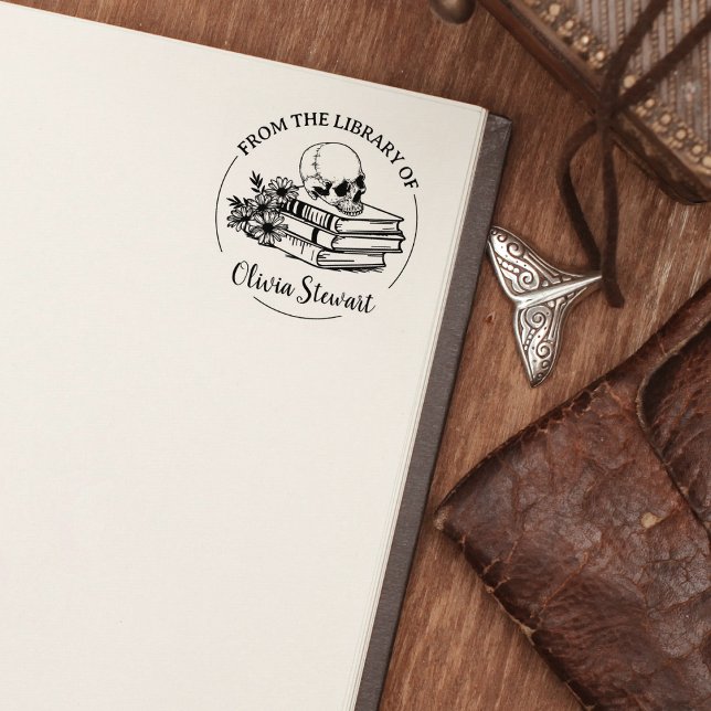 Enkel Skript Dödskalle Blomma Bok Stämpel (Skapare uppladdad)