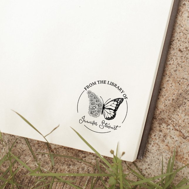 Enkel Skript Fjäril Blomma Bibliotek Bok Stämpel (Skapare uppladdad)