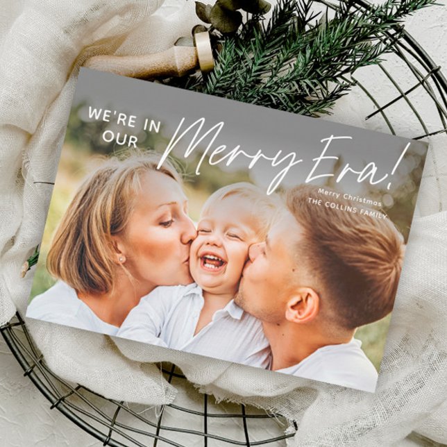 Enkel Skript Glad Era Foto Jul Julkort (Simple Script Merry Era Photo Christmas Holiday Cards.)