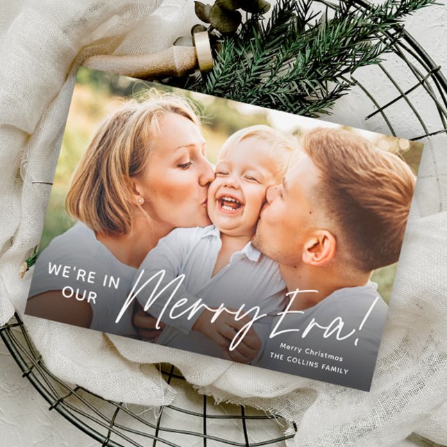 Enkel Skript Glad Era Foto Jul Julkort (Simple Script Merry Era Photo Christmas Holiday Card.)