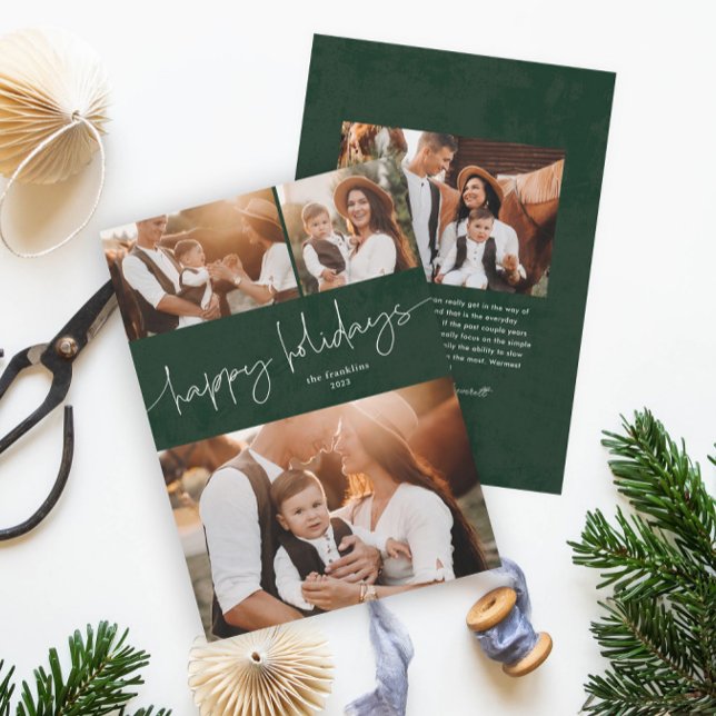 Enkel skript glad jul fotocollage julkort (Simple script happy holidays photo collage holiday card.)