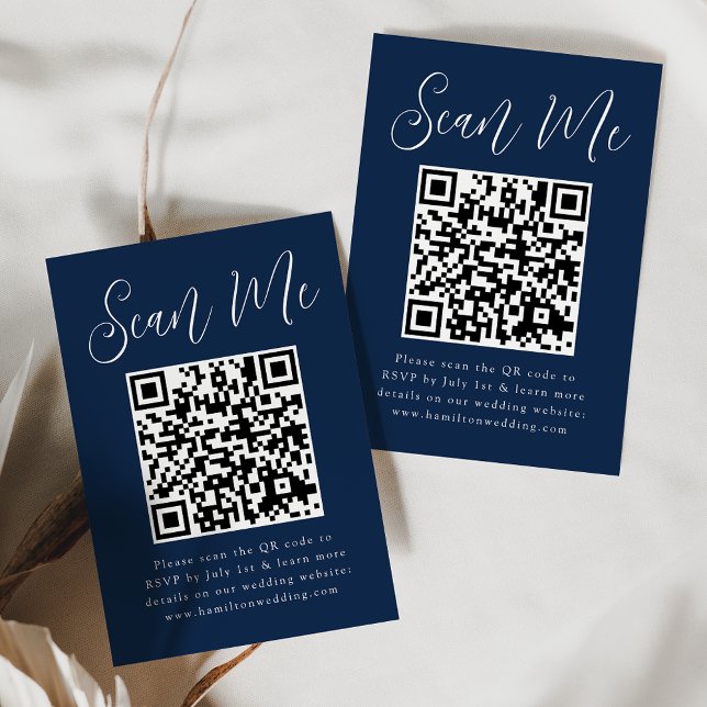 Enkel skript Marin QR-kod Bröllops-RSVP Tilläggskort (Skapare uppladdad)