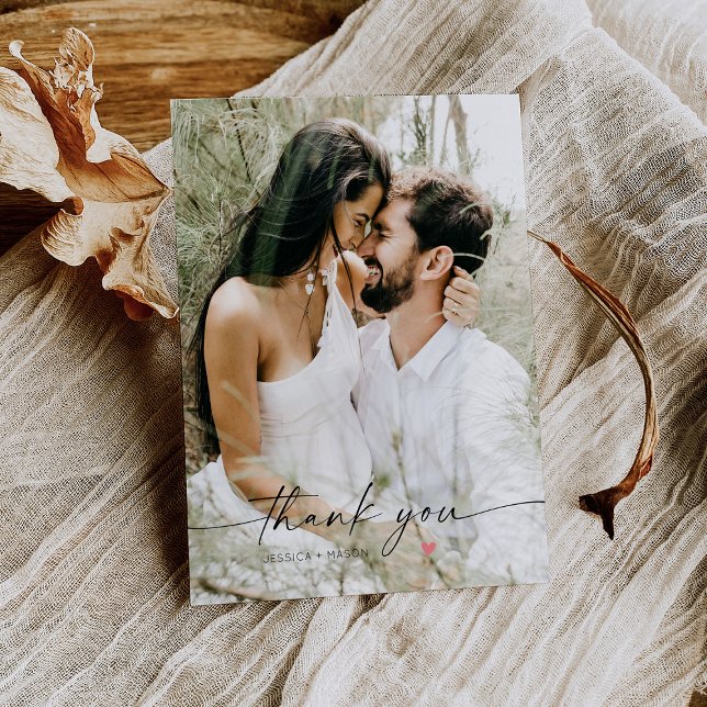 Enkel skript med Heart Bröllop Photo Tack Vykort (Skapare uppladdad)