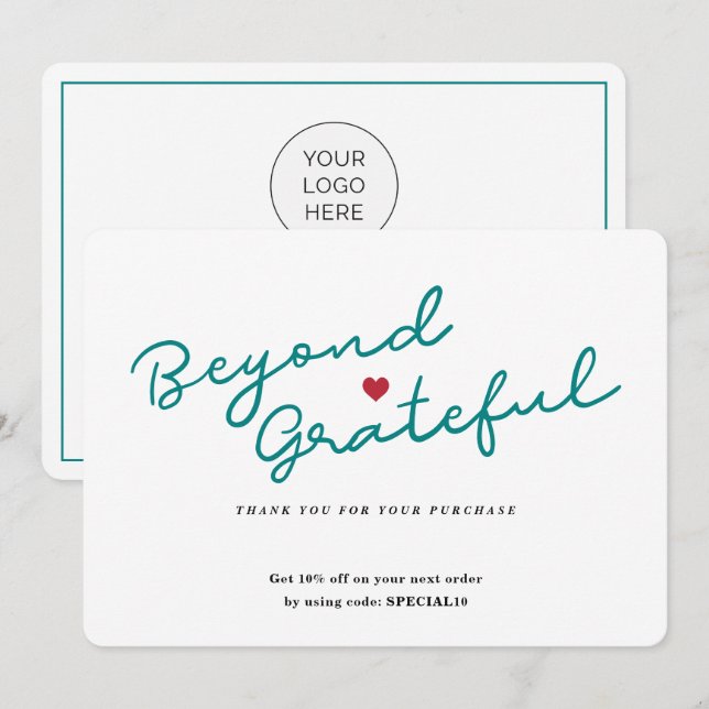 Enkel skript med hjärta - Affärs tackkort Tack Kort (Fram/baksida)