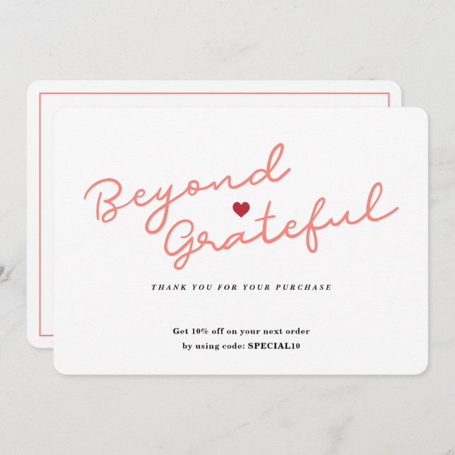 Enkel skript med hjärta - visitkort tack för föret (Fram/baksida)