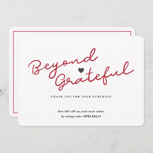 Enkel skript med hjärta - visitkort tack för föret (Fram/baksida)