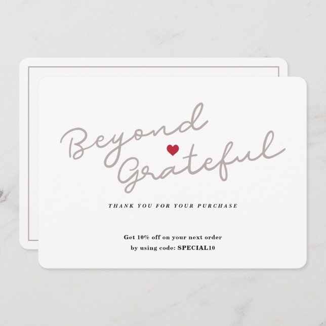 Enkel skript med hjärta - visitkort tack för föret (Fram/baksida)