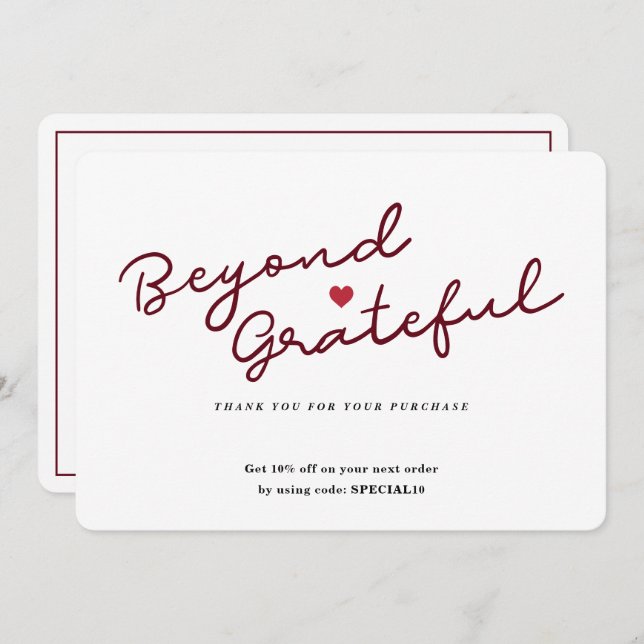 Enkel skript med hjärta - visitkort tack för föret (Fram/baksida)