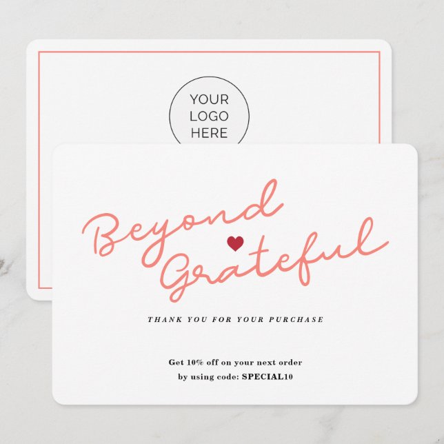 Enkel skript med hjärta - visitkort tack för föret kort (Fram/baksida)