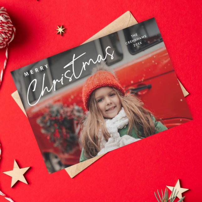 Enkel skript Merry Christmas 3 Foto  Julkort (Simple Script 3 Photo Christmas Holiday Card.)
