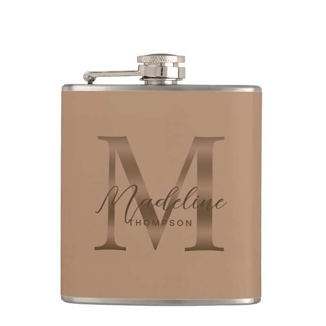 Enkel skript Metallisk Taupe Guld Monogram Fickplunta (Framsidan)