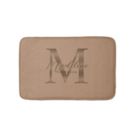 Enkel skript metallisk taupe guldmonogram badrumsmatta