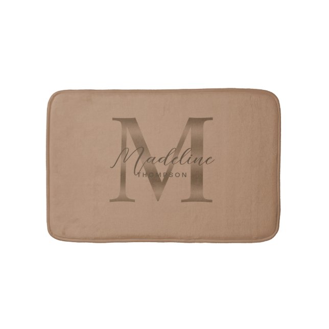 Enkel skript metallisk taupe guldmonogram badrumsmatta (Framsidan)