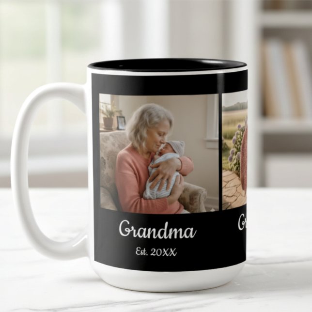 Enkel Skript Mormor Est. 3 Foto År Två-Tonad Mugg (Skapare uppladdad)