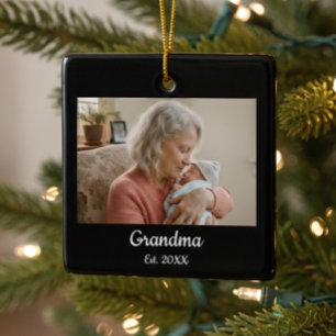 Enkel Skript Mormor Est.Foto År Julgransprydnad Keramik