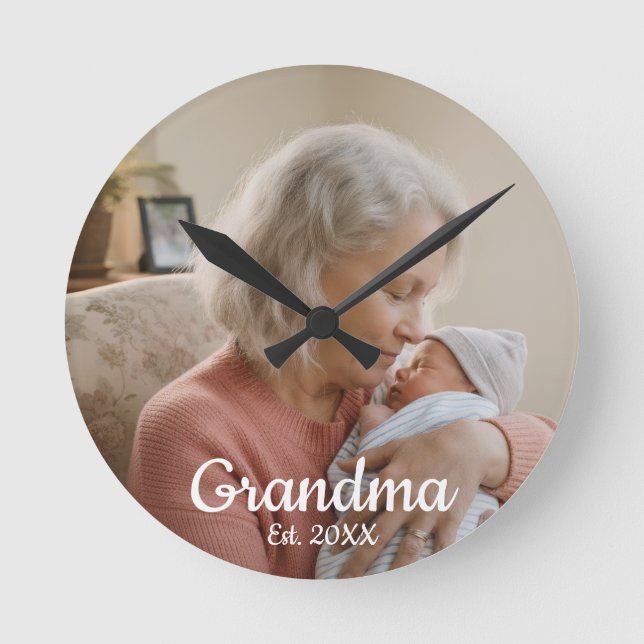 Enkel Skript Mormor Est.Foto År Rund Klocka (Framsida)