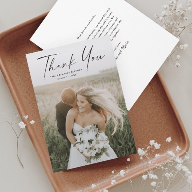 Enkel skriptfoto bröllop tack kort (Skapare uppladdad)