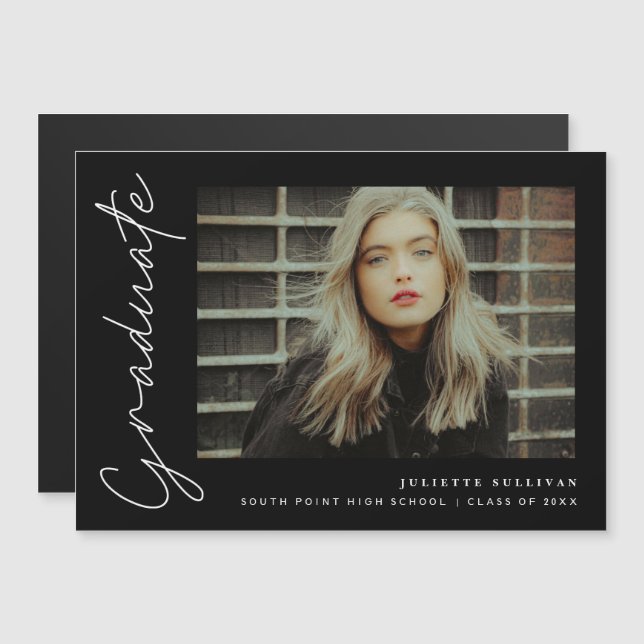 Enkel skriptfoto examensannonsering (Fram/baksida)