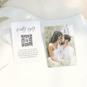 Enkel skriptfoto QR-kod bröllop RSVP Tilläggskort
