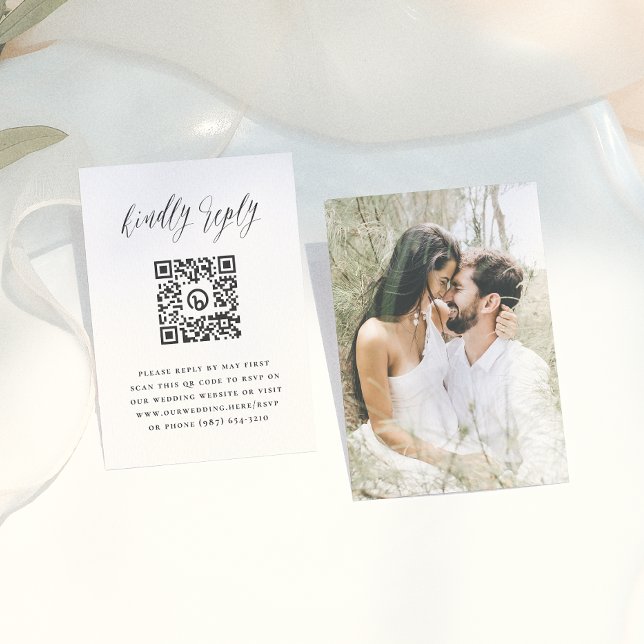 Enkel skriptfoto QR-kod bröllop RSVP Tilläggskort (Skapare uppladdad)