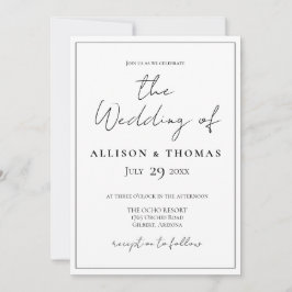 Enkel skriptinbjudan med svartvitt bröllop inbjudningar