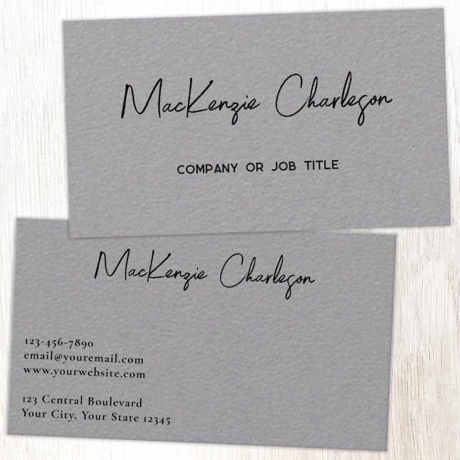 Enkel skriptnamn Modern professionell grå Visitkort (Simple modern minimalist script professional business card design gray)