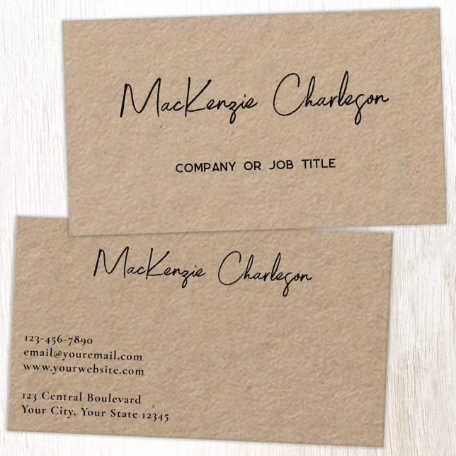 Enkel skriptnamn Modern professionell kraft Visitkort (Simple modern minimalist script professional business card design on Kraft card)