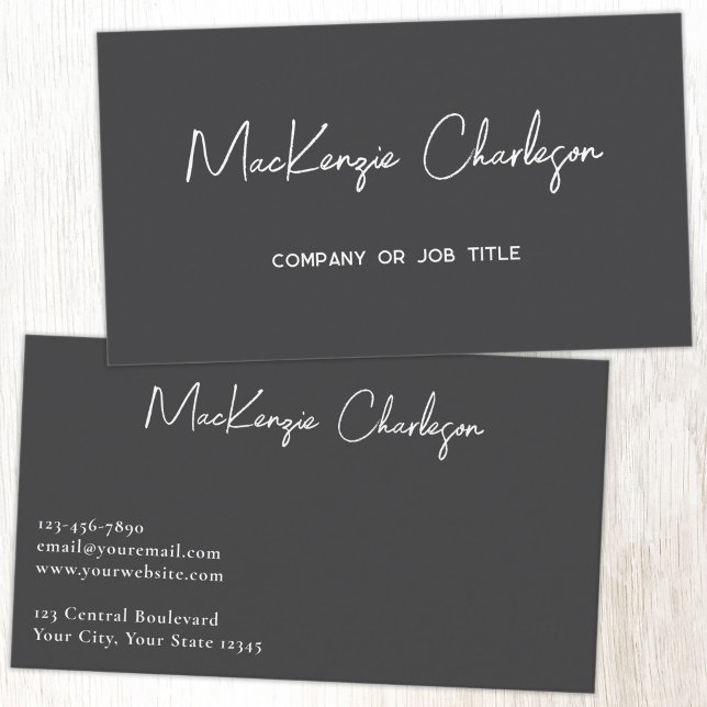 Enkel Skriptnamn Modern Skiffergrå Visitkort (Simple modern minimalist script professional business card design slate gray)