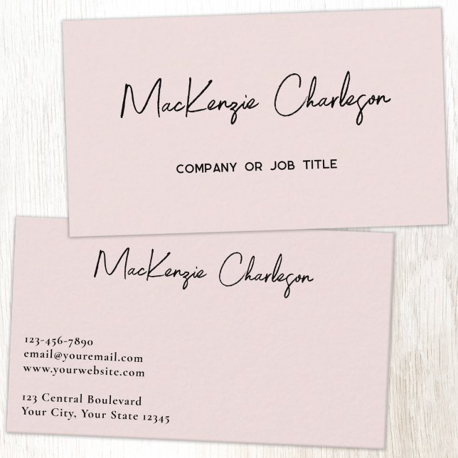 Enkel Skriptnamn Modernt Rosenskär Röda Visitkort (Simple modern minimalist script professional business card design blush pink)