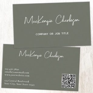 Enkel skriptnamn och text QR-kod Sage Green Visitkort