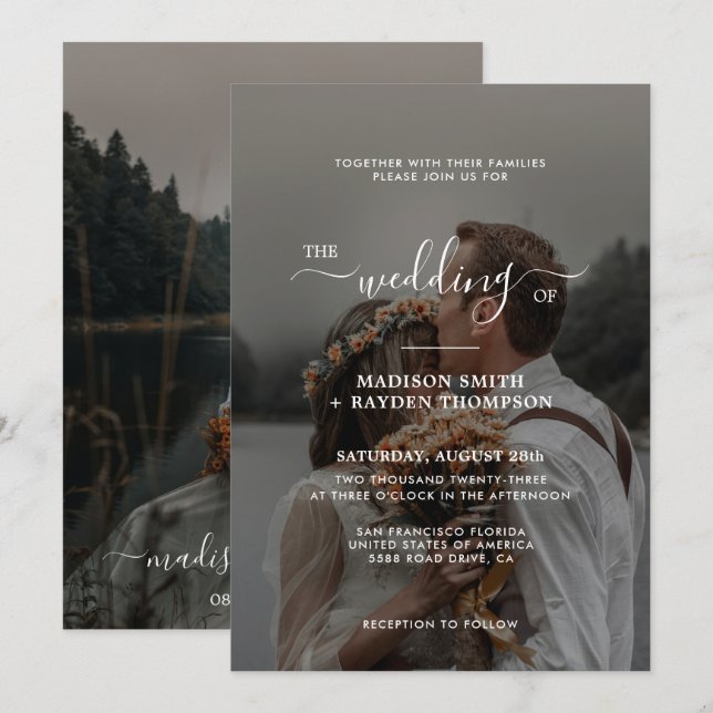 Enkel skriptöverlagring 2 Photo Bröllop Inbjudningar (Fram/baksida)