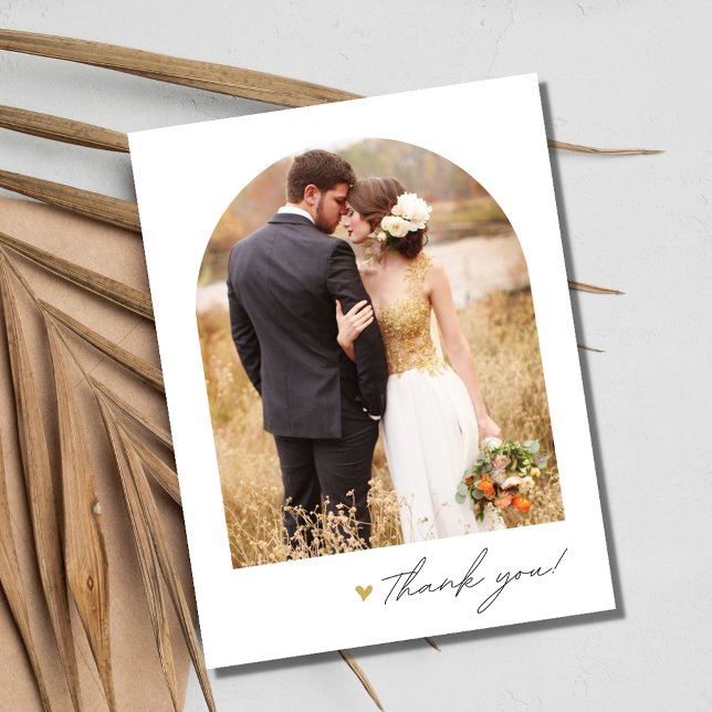 Enkel skriptvalvsfotobryllop tack vykort (Simple Script Arch Photo Wedding Thank You Postcard)