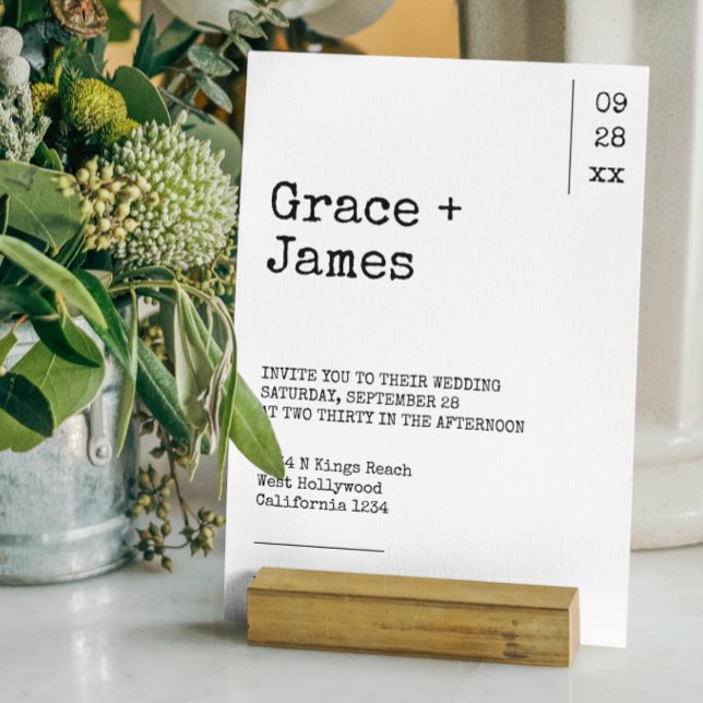 Enkel skrivmaskin-text minimalistisk Bröllop Inbjudningar (Simple Typewriter Text Minimalist Wedding Invitations from Ricaso. Easy add own details )