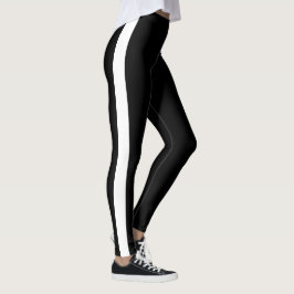 Enkel slank vit sidostreck på svart leggings
