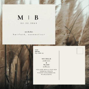 Enkel & Slick Monogram Beige Spara datum Bröllop Meddelande Vykort