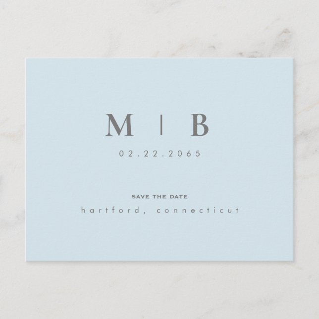 Enkel & Slick Monogram Himmel Spara Datum Meddelande Vykort (Framsida)